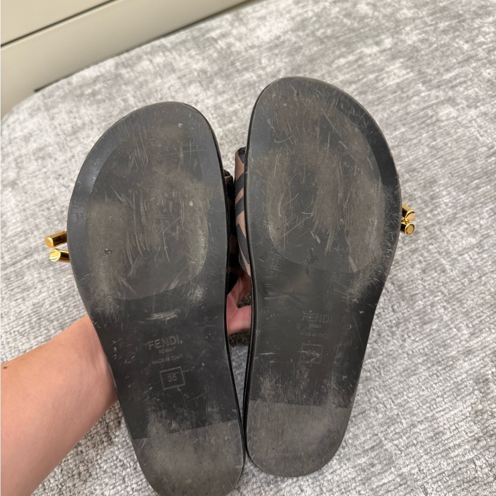 Fendi Brown Satin Slides - Picture 6 of 8